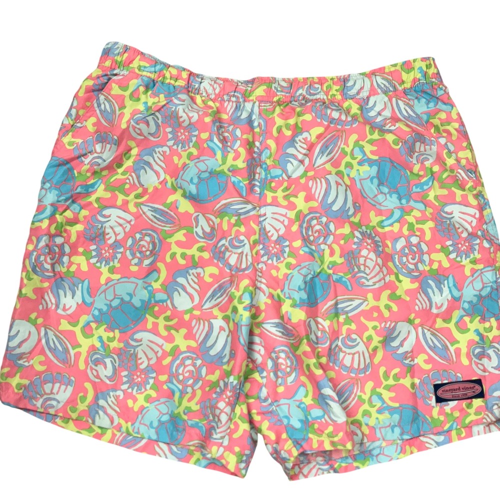 Vineyard Vines Swim Trunks Mens Large Pink Sea Turtle Swim Tropical Shorts Beach